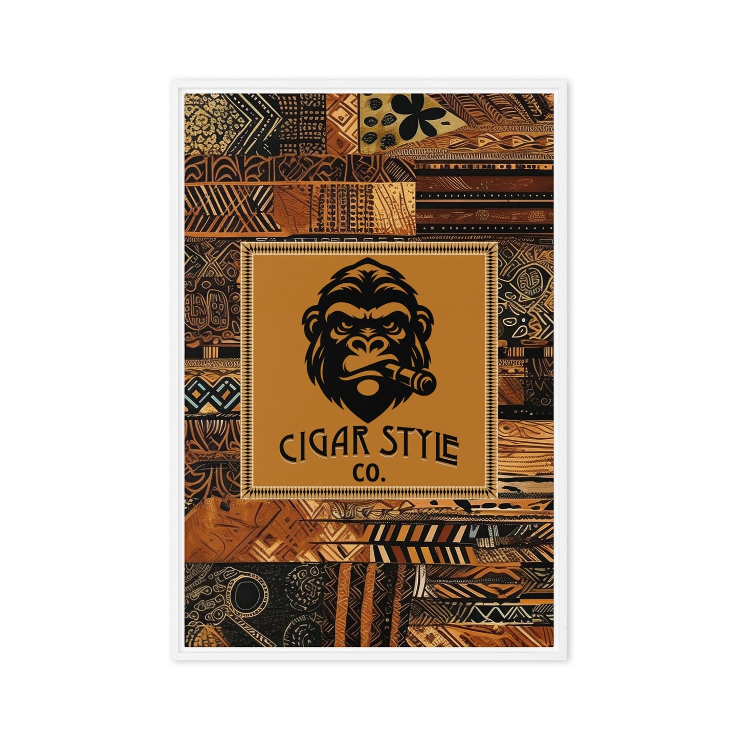 Smokin' Tribal Gorilla Framed Canvas - Cigar Style Wall Art - Cigar Style Co.