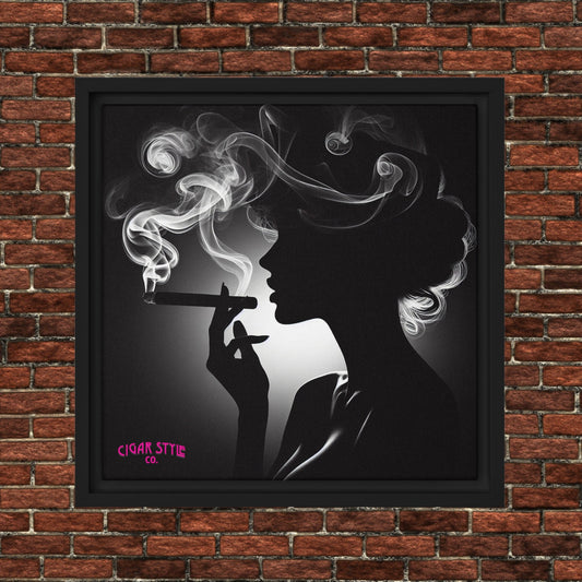 Smoking Cigar Lady Framed Canvas - Cigar Style Wall Art - Cigar Style Co.