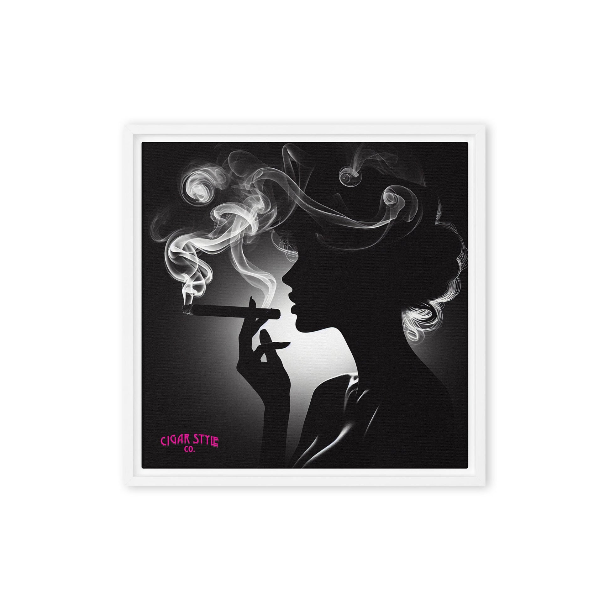 Smoking Cigar Lady Framed Canvas - Cigar Style Wall Art - Cigar Style Co.