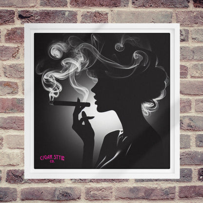 Smoking Cigar Lady Framed Canvas - Cigar Style Wall Art - Cigar Style Co.