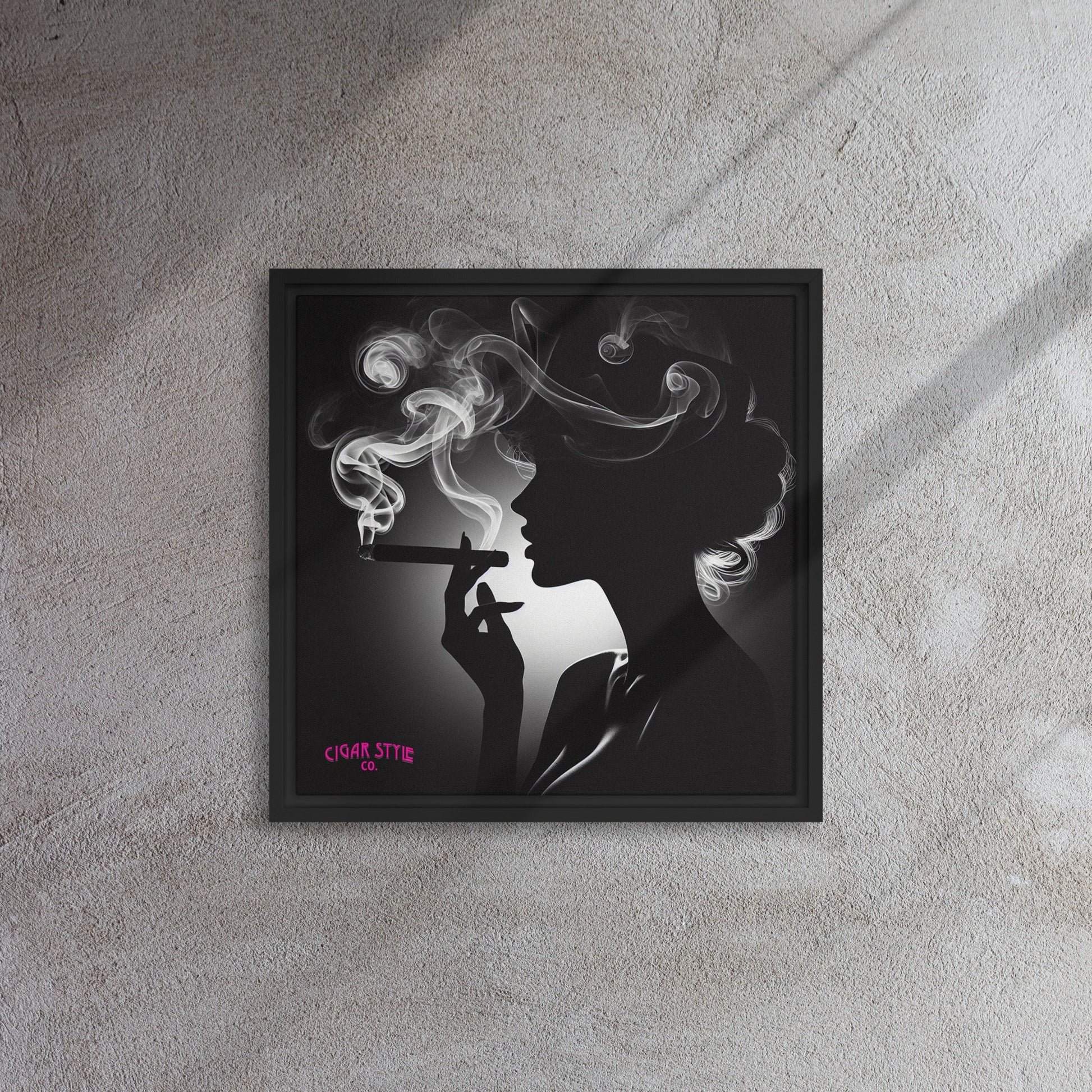 Smoking Cigar Lady Framed Canvas - Cigar Style Wall Art - Cigar Style Co.