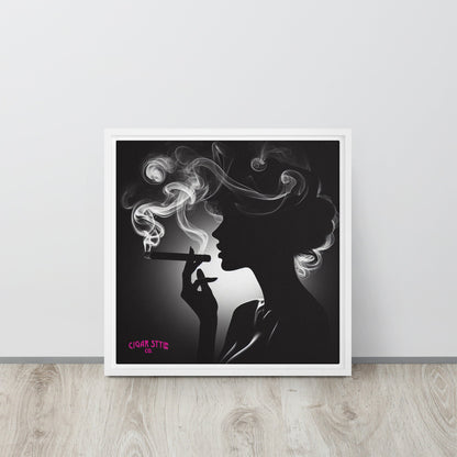 Smoking Cigar Lady Framed Canvas - Cigar Style Wall Art - Cigar Style Co.