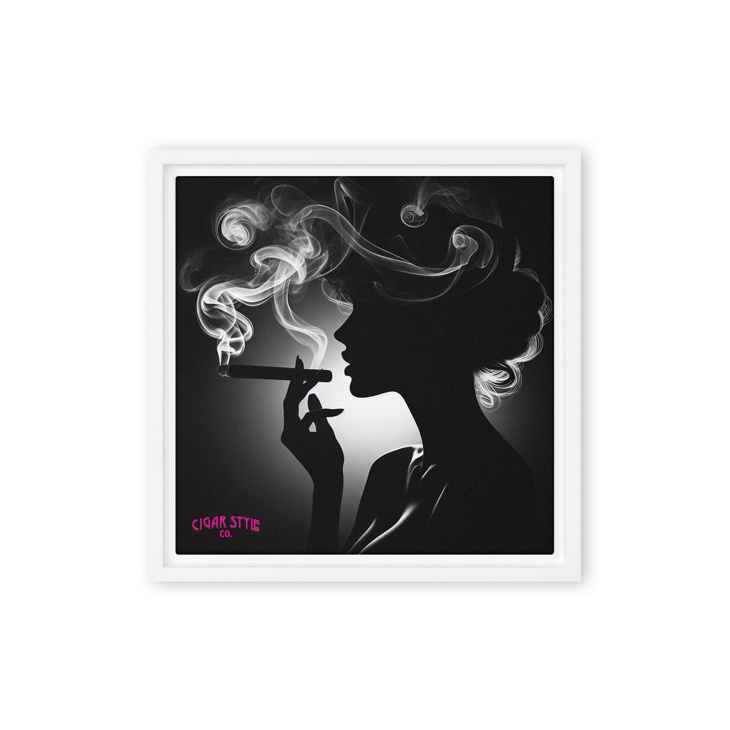 Smoking Cigar Lady Framed Canvas - Cigar Style Wall Art - Cigar Style Co.