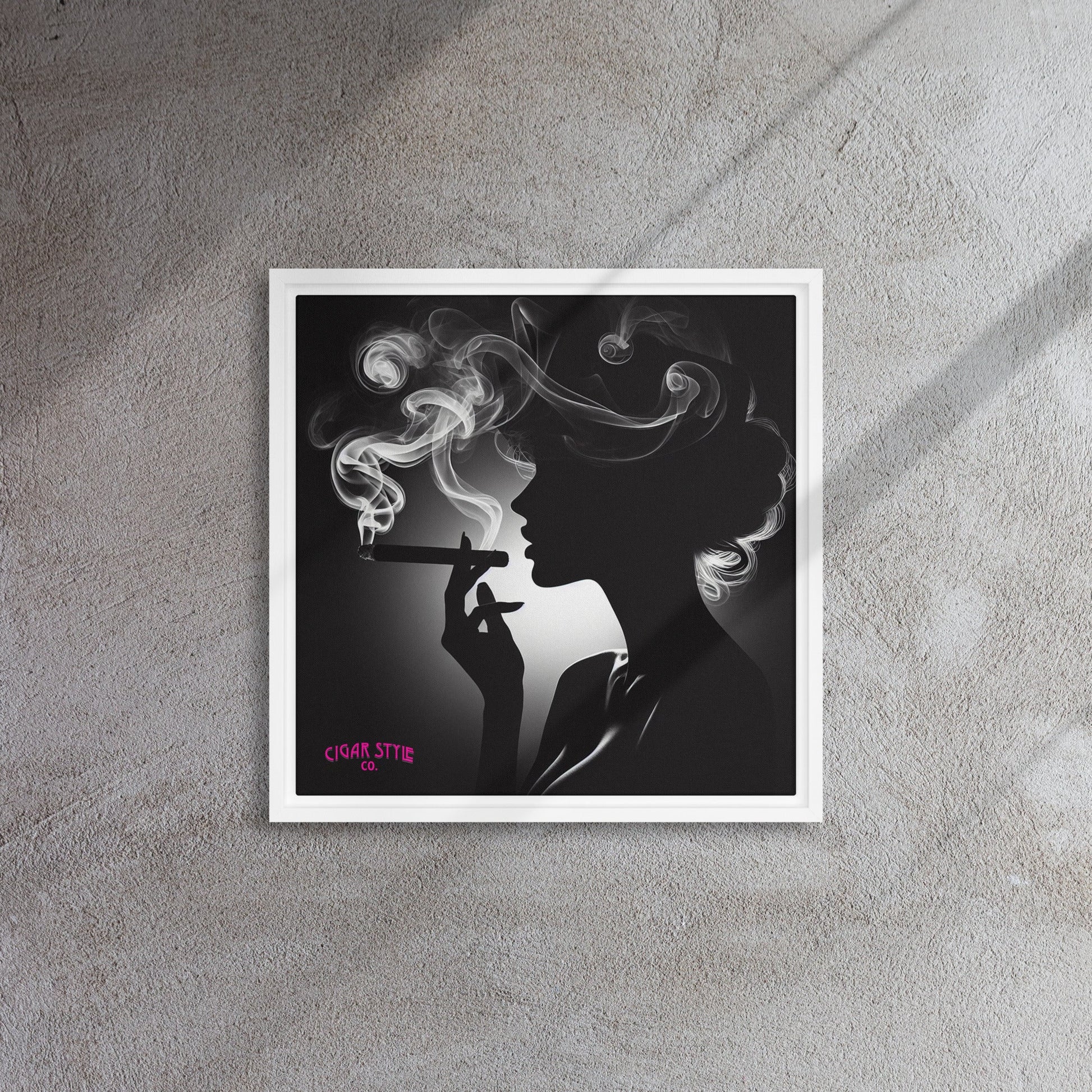 Smoking Cigar Lady Framed Canvas - Cigar Style Wall Art - Cigar Style Co.