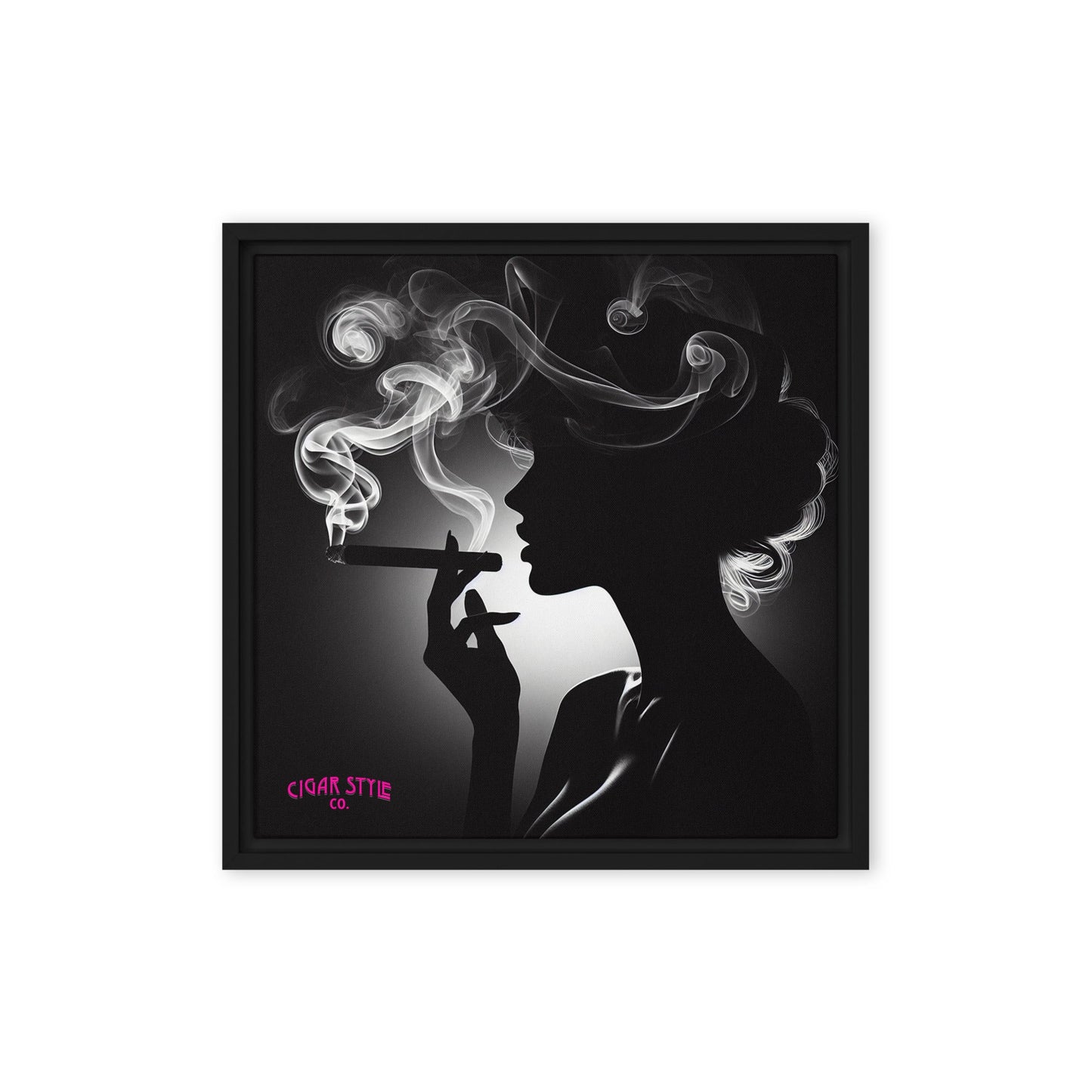 Smoking Cigar Lady Framed Canvas - Cigar Style Wall Art - Cigar Style Co.