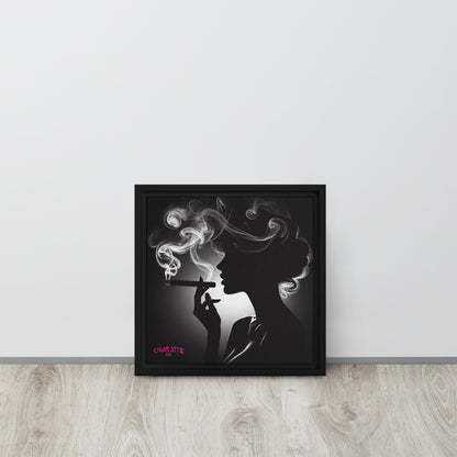 Smoking Cigar Lady Framed Canvas - Cigar Style Wall Art - Cigar Style Co.