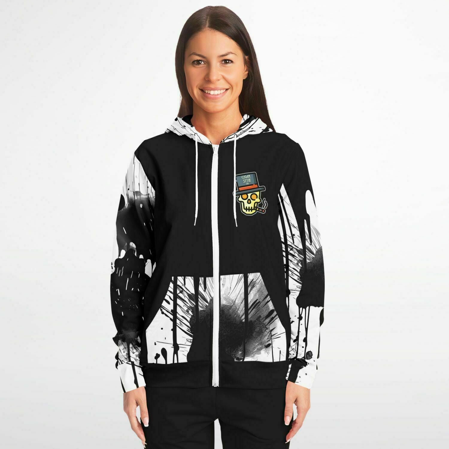 White Street Style Zip Hoodie - Cigar Style Zip Hoodies - Cigar Style Co.